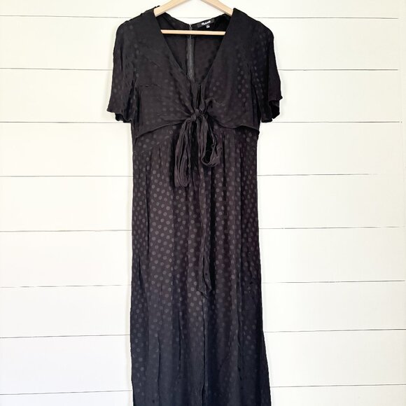 Madewell Polka Dot Black Short Sleeve Jump Suit With Tie Front Size 4 - Picture 1 of 4